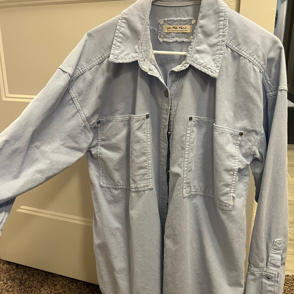 We The Free, small corduroy, light blue oversized button up shirt